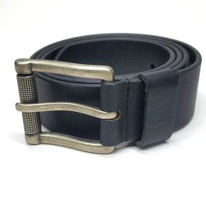 Vintage JC Black Genuine Leather Wide Belt Gunmetal Buckle 40 EUC